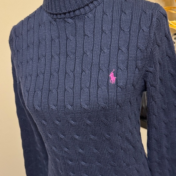 Ralph Lauren Sport Women Navy Cotton Turtleneck Sweater Size L pre-owned. - Picture 3 of 8